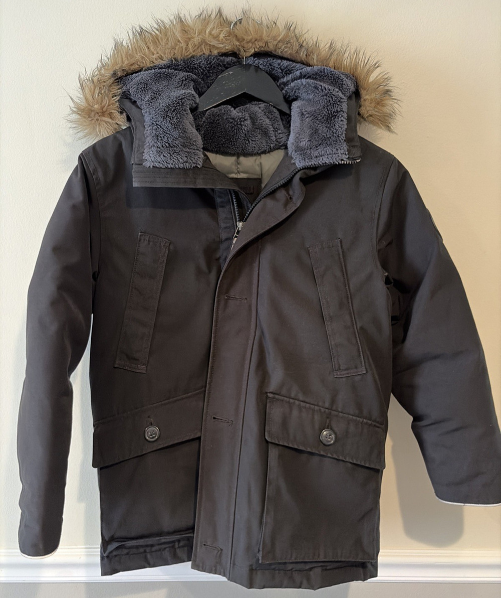 Gap Kids Warmest Down Parka Jacket Boys Large Faux Fur removable Hood L/S Black